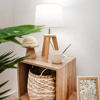 Lámpara de mesita de noche de madera de roble beigede 33x19x19 cm