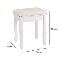 Banqueta de tocador de madera de paulonia blanca de 39x30x50 cm
