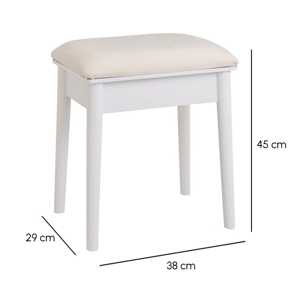 Banqueta de tocador de madera de paulonia blanca de 38x29x45 cm