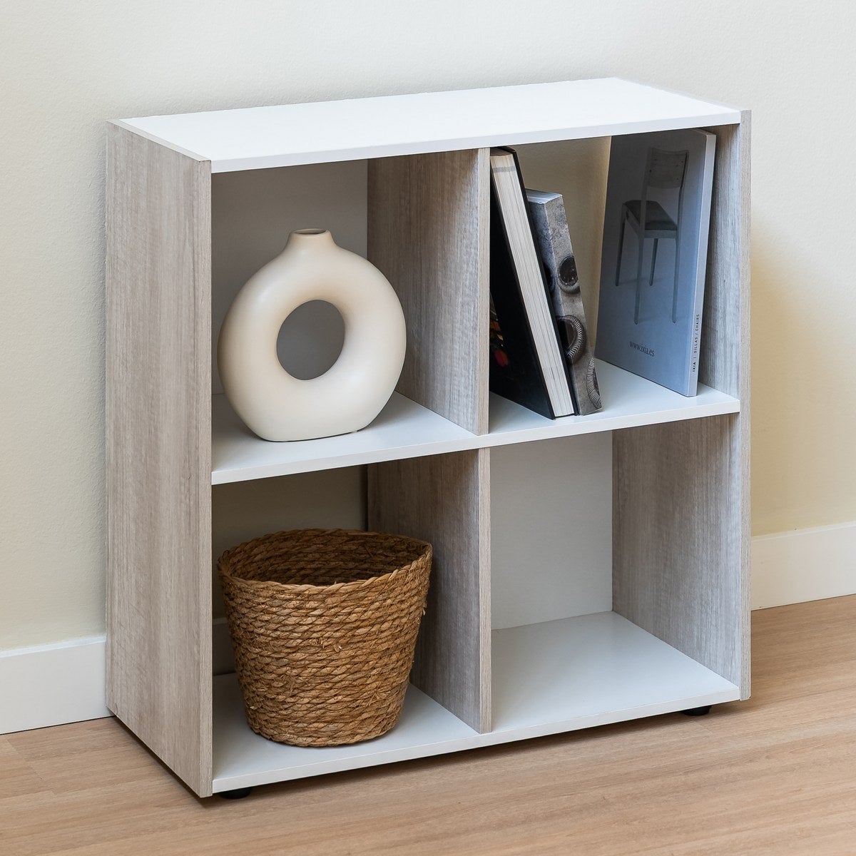 Estantería Cubo de 4 huecos color blanco y madera de 60x60 cm