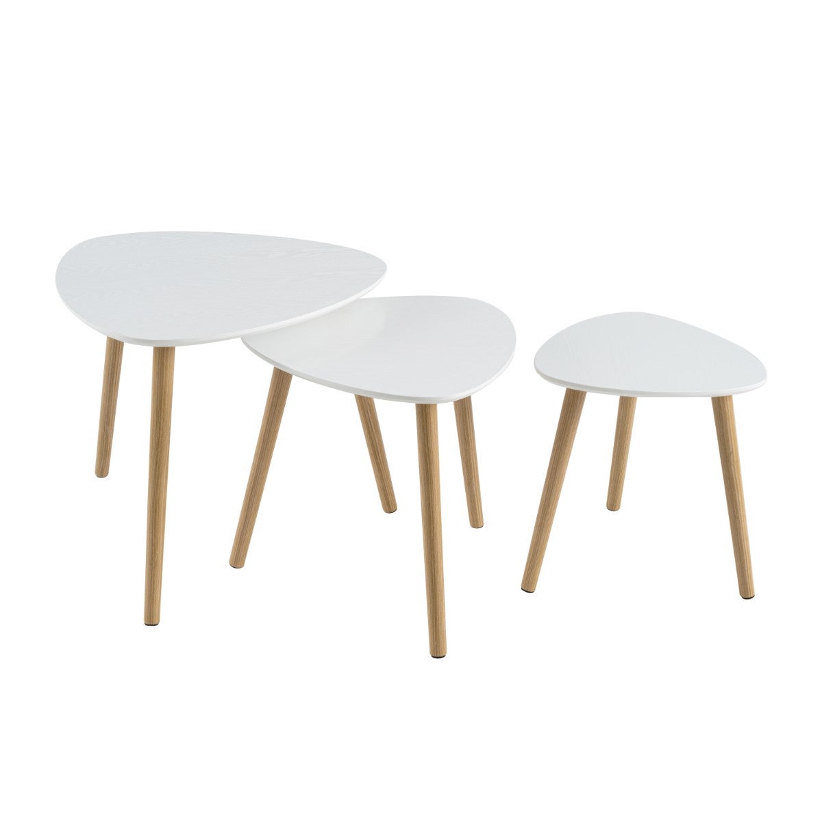 Set de 3 mesas nido de salón de madera de pino blanco de 60x60 cm