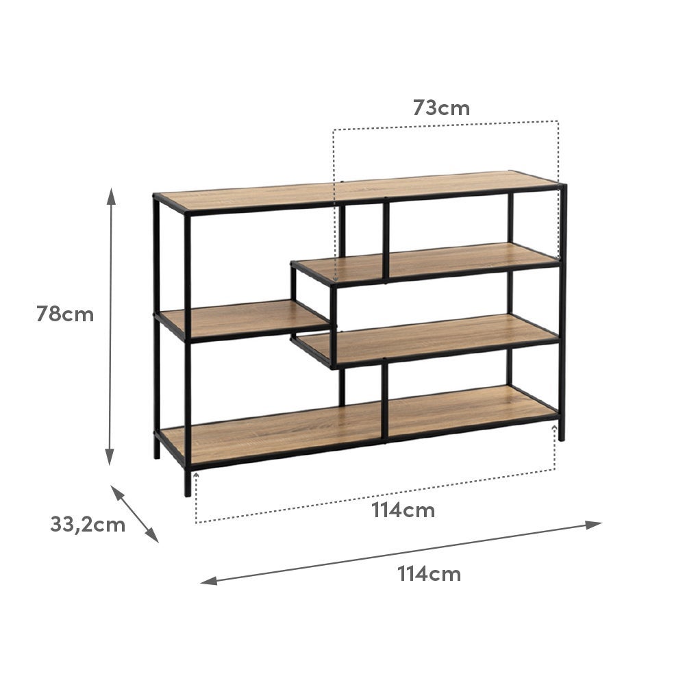 Estante Urban em metal preto com 5 prateleiras cor carvalho de 114x30x78 cm
