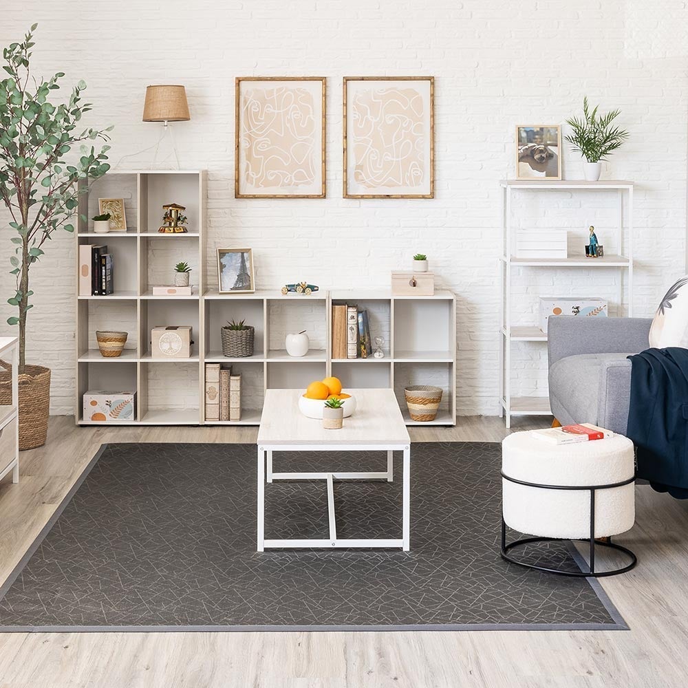 Mesa de centro de acero y MDF en blanco y natural de 100x50x36 cm