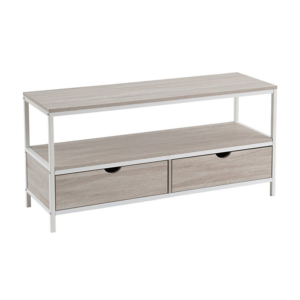 Mueble de TV de acero y tablero blanco y natural de 120x39x57 cm