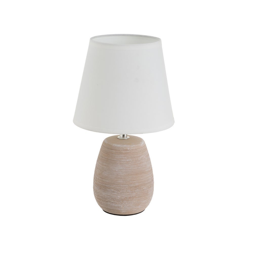 Lámpara de mesa rústica de cerámica marrón de ø 17x27 cm con tulipa blanca