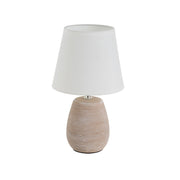 Lámpara de mesa rústica de cerámica marrón de ø 17x27 cm con tulipa blanca