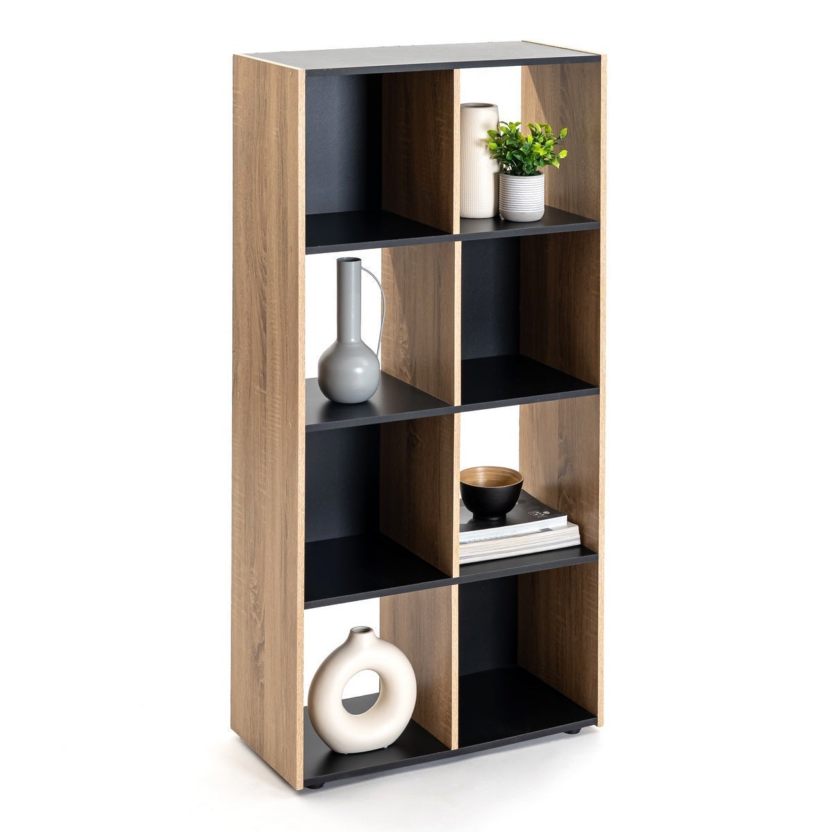 Estantería cubo de madera MDF laminada negra y natural de 120x60x29 cm