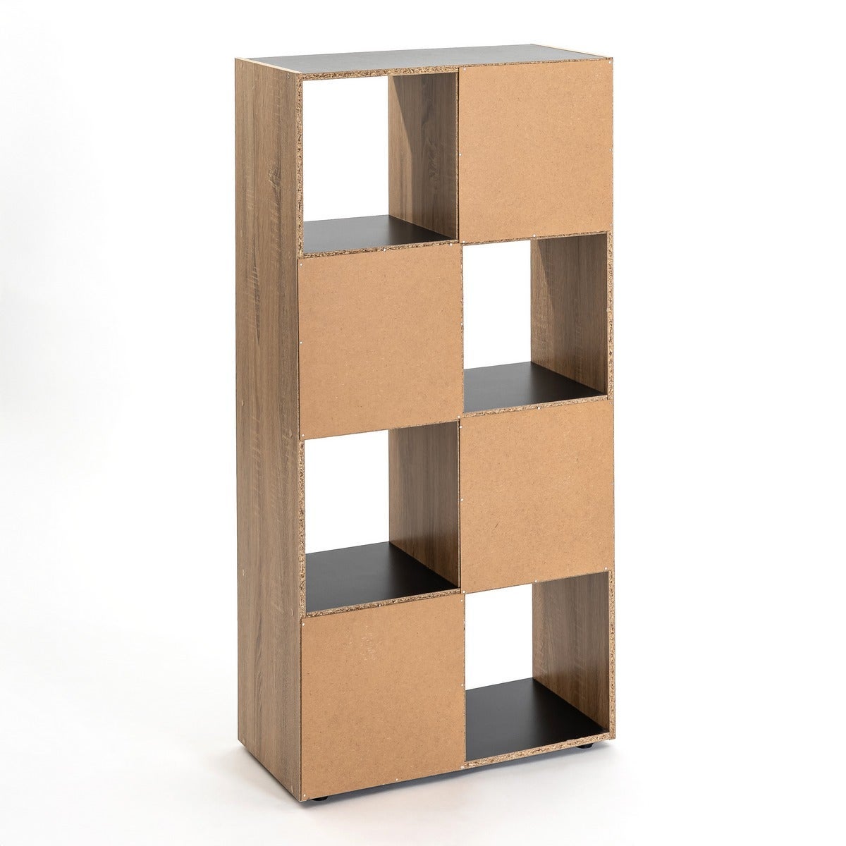 Estantería cubo de madera MDF laminada negra y natural de 120x60x29 cm