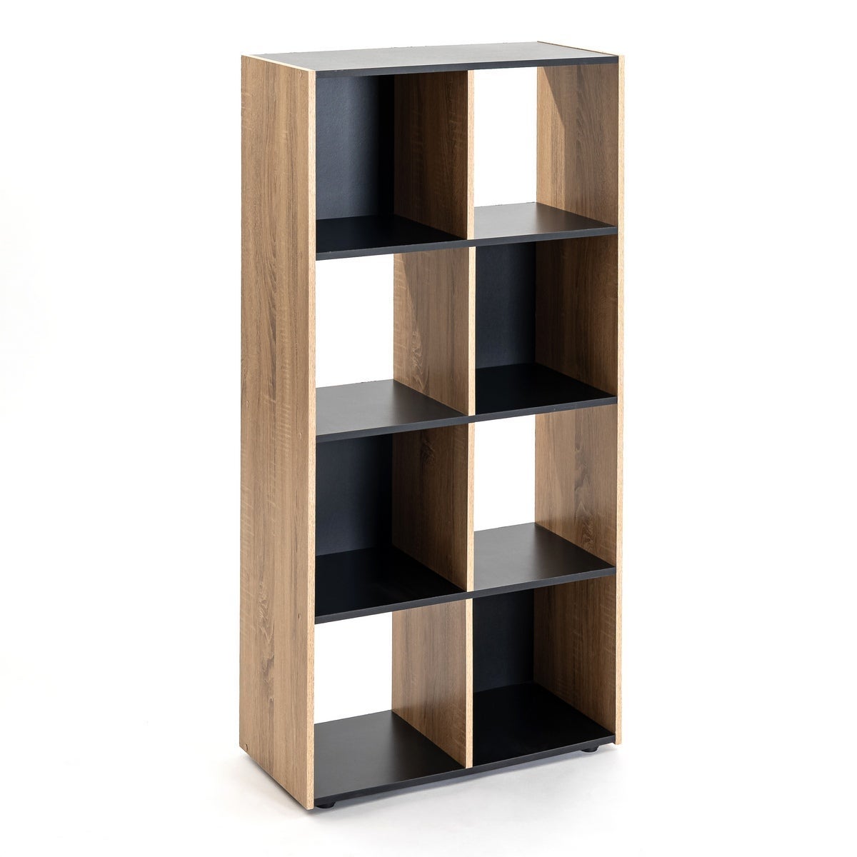 Estantería cubo de madera MDF laminada negra y natural de 120x60x29 cm