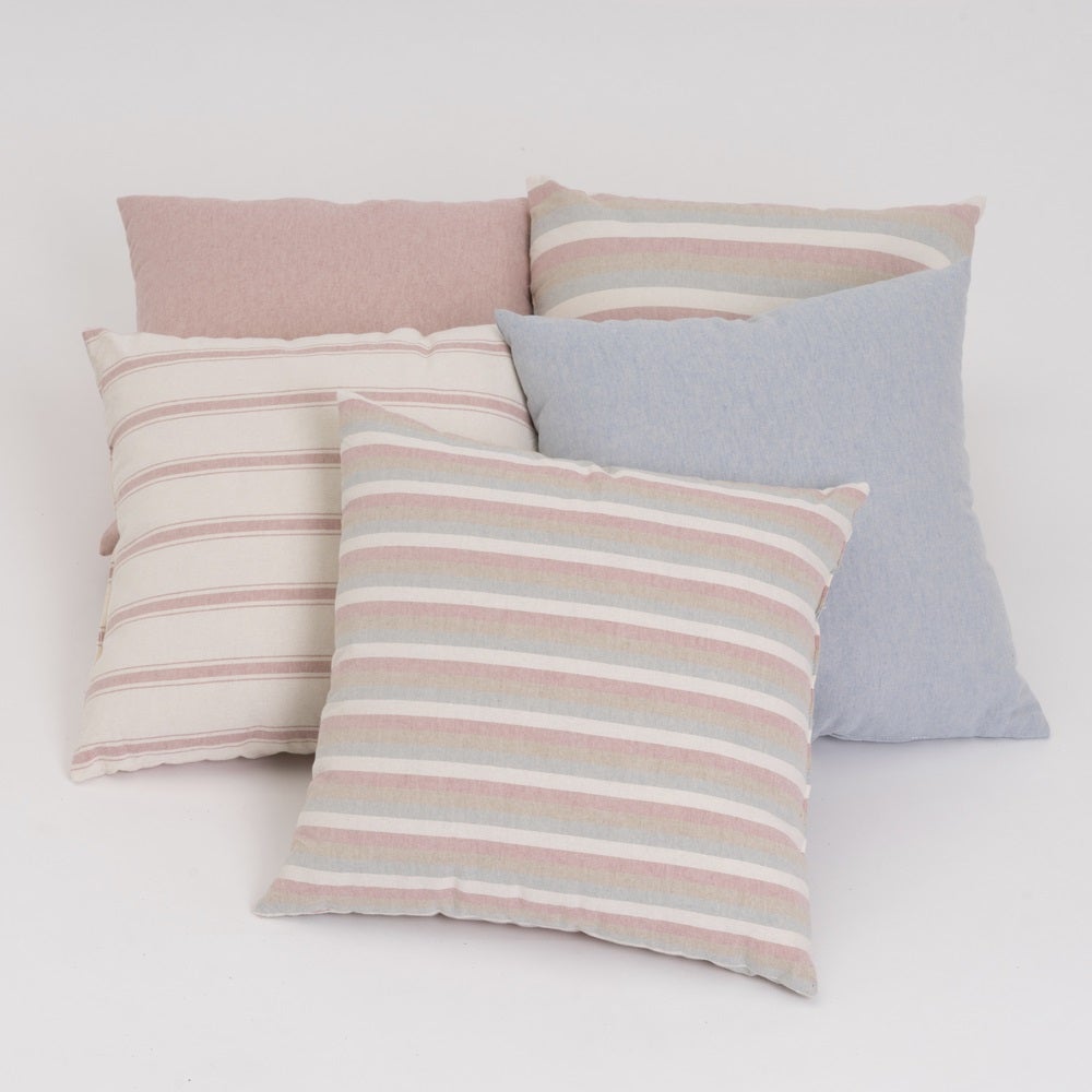 5 cojines de rayas rosa y gris  de algodón de 45x45 cm con relleno