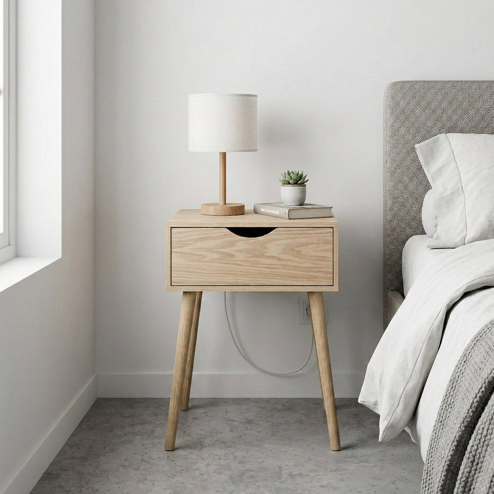Set de 2 mesitas de noche de 1 cajón beige de MDF