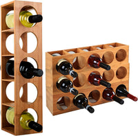Set de 4 botelleros de bambÃº natural apilables capacidad para 20 botellas