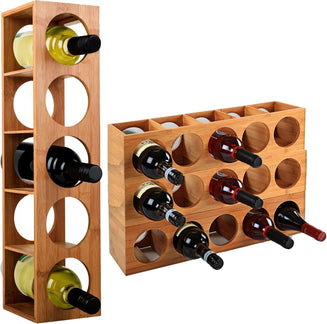 Set de 4 botelleros de bambÃº natural apilables capacidad para 20 botellas