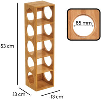 Set de 4 botelleros de bambÃº natural apilables capacidad para 20 botellas