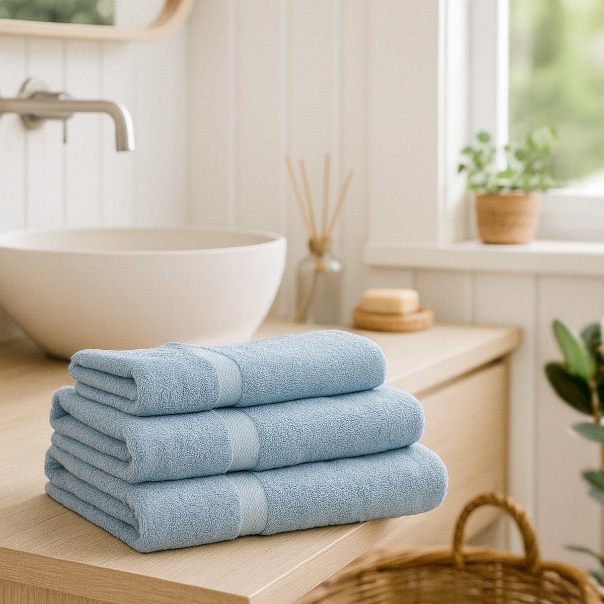 Juego de 8 toallas de baño color azul de 140x70 cm de 550gr/m²