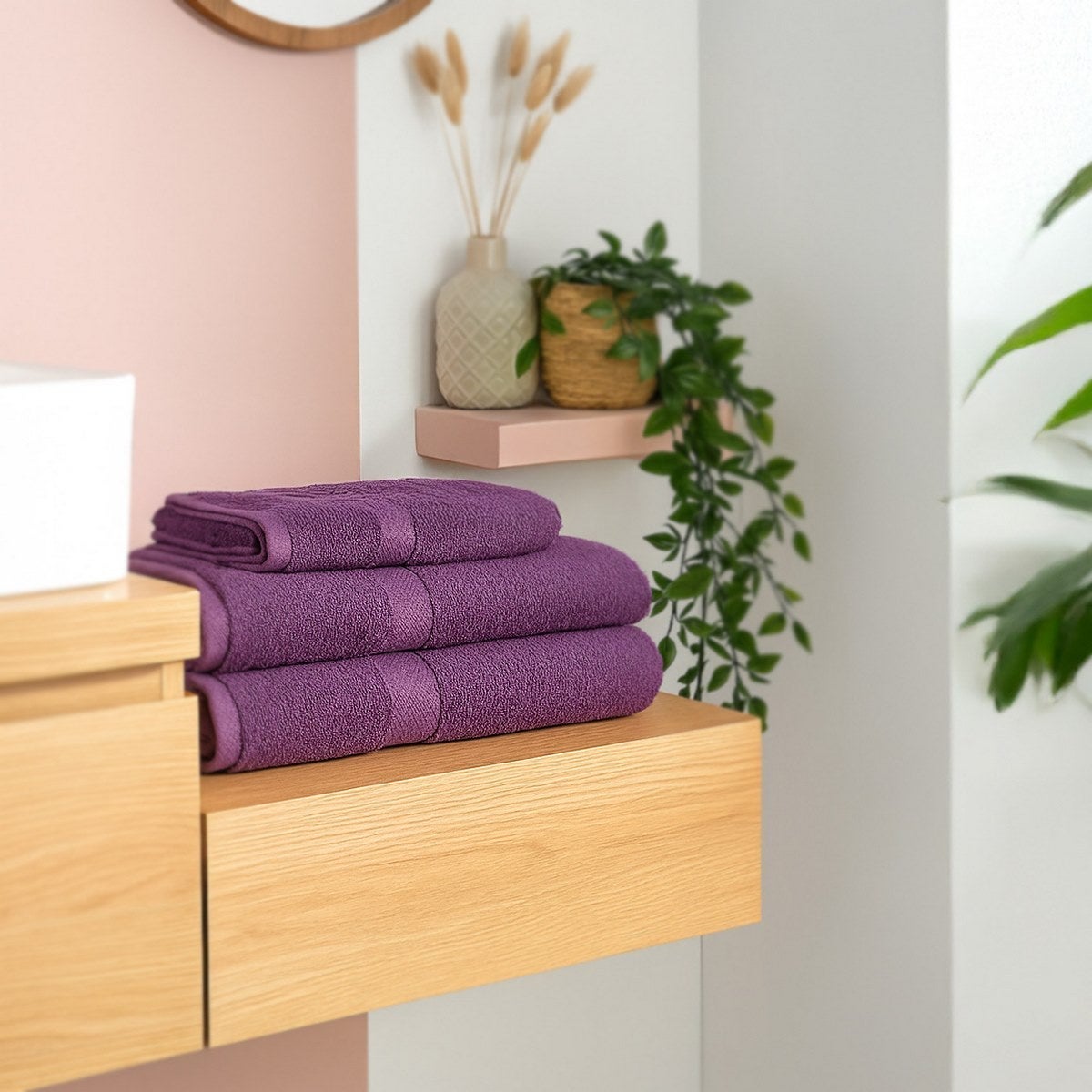 Juego de 8 toallas de baño color violeta de 140x70 cm de 550gr/m²