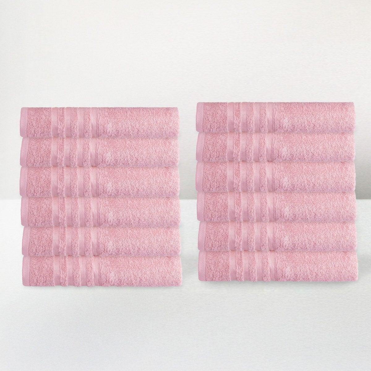 Juego de 12 toallas de lavabo color rosa de 100x50 cm de 450gr/m²
