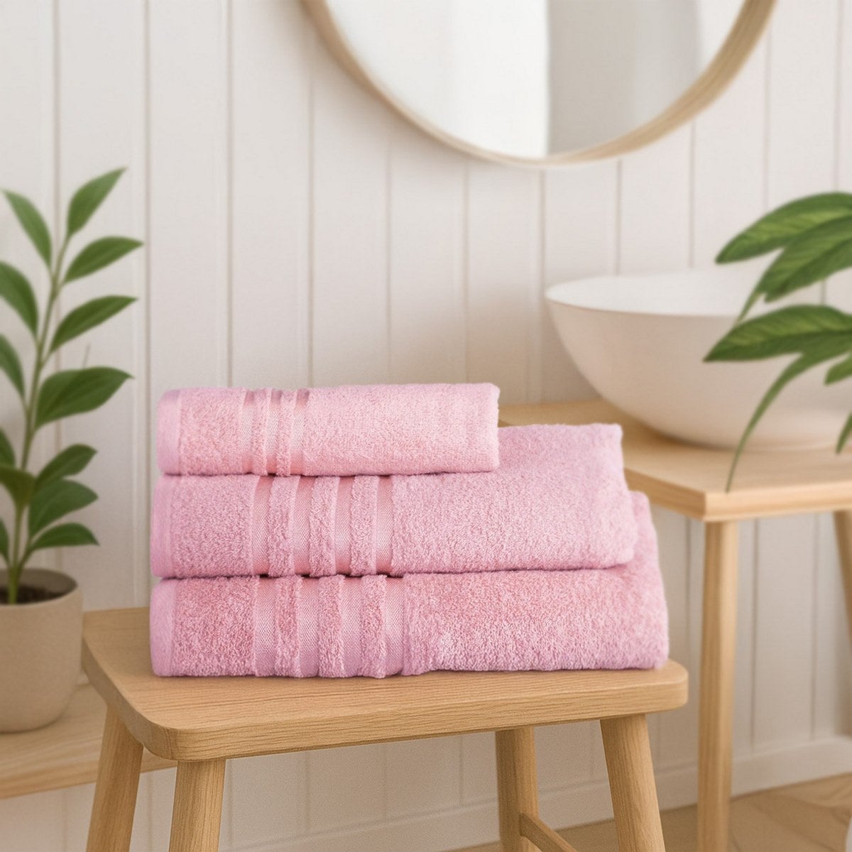 Juego de 12 toallas de lavabo color rosa de 100x50 cm de 450gr/m²