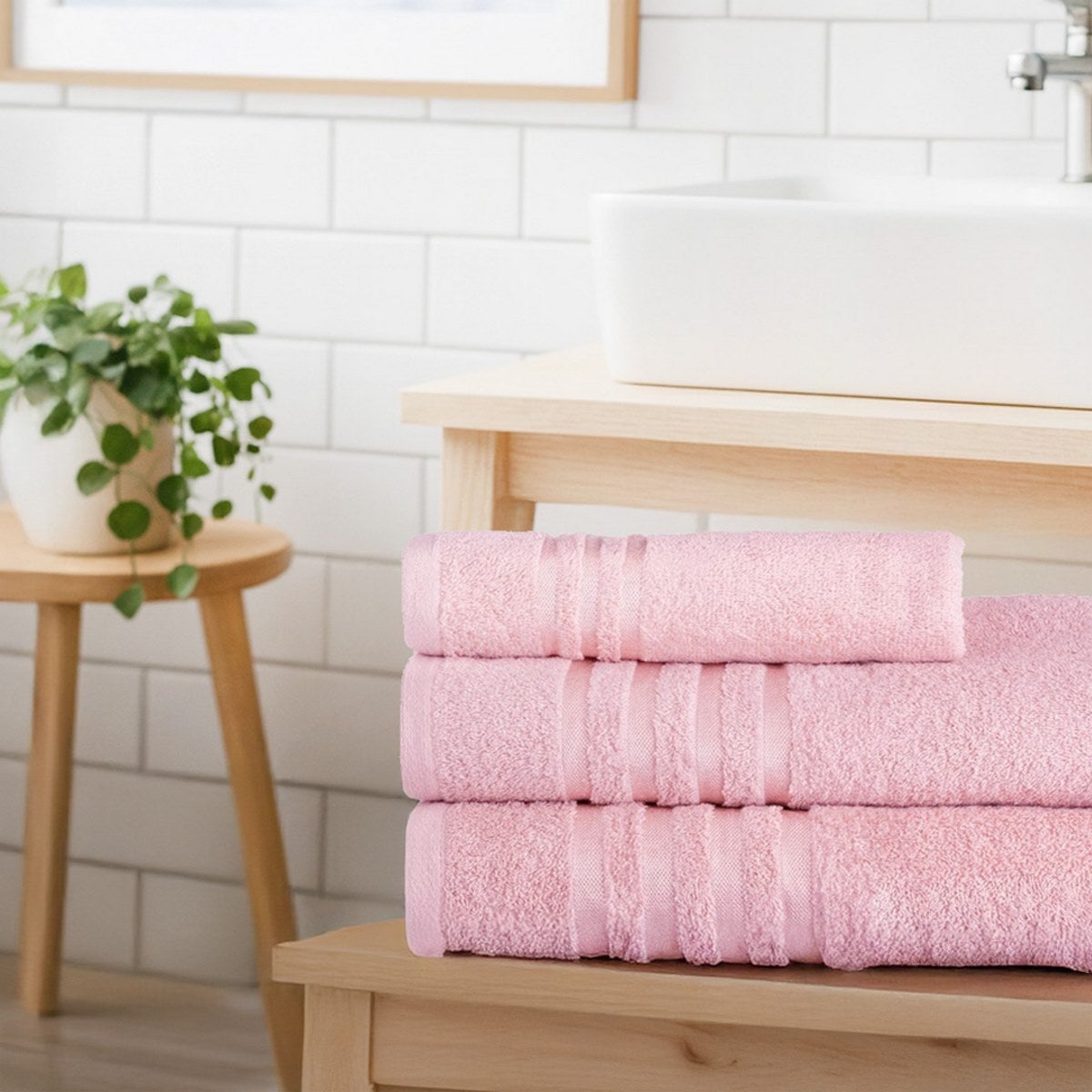 Juego de 8 toallas de baño color rosa de 140x70 cm de 450gr/m²