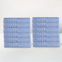 Juego de 12 toallas de lavabo color azul de 100x50 cm de 450gr/m²