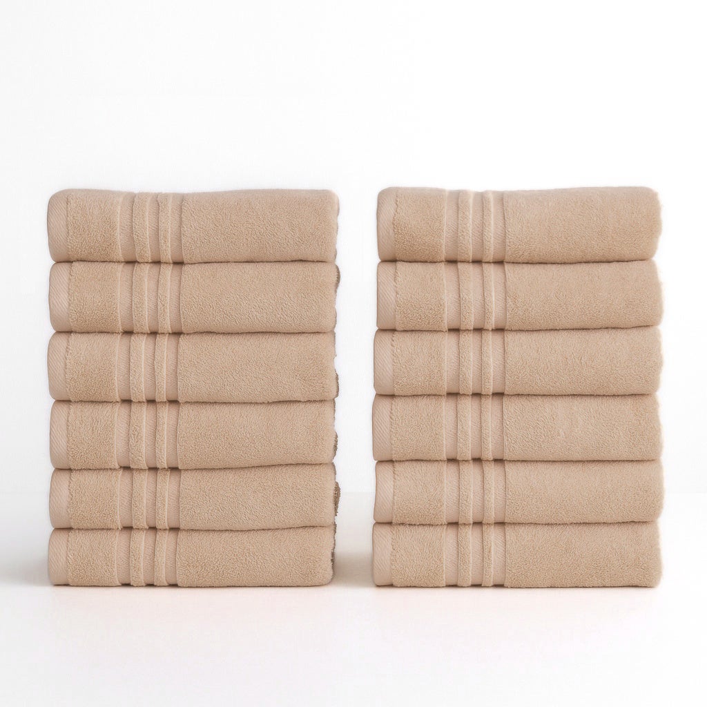Set 12 Toallas Mano 100x50cm 100% Algodón 450g Beige