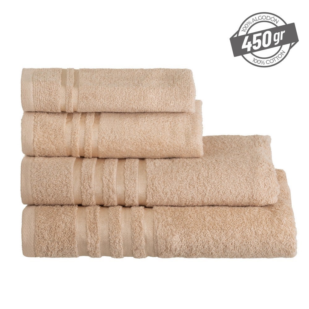 Set 12 Toallas Mano 100x50cm 100% Algodón 450g Beige