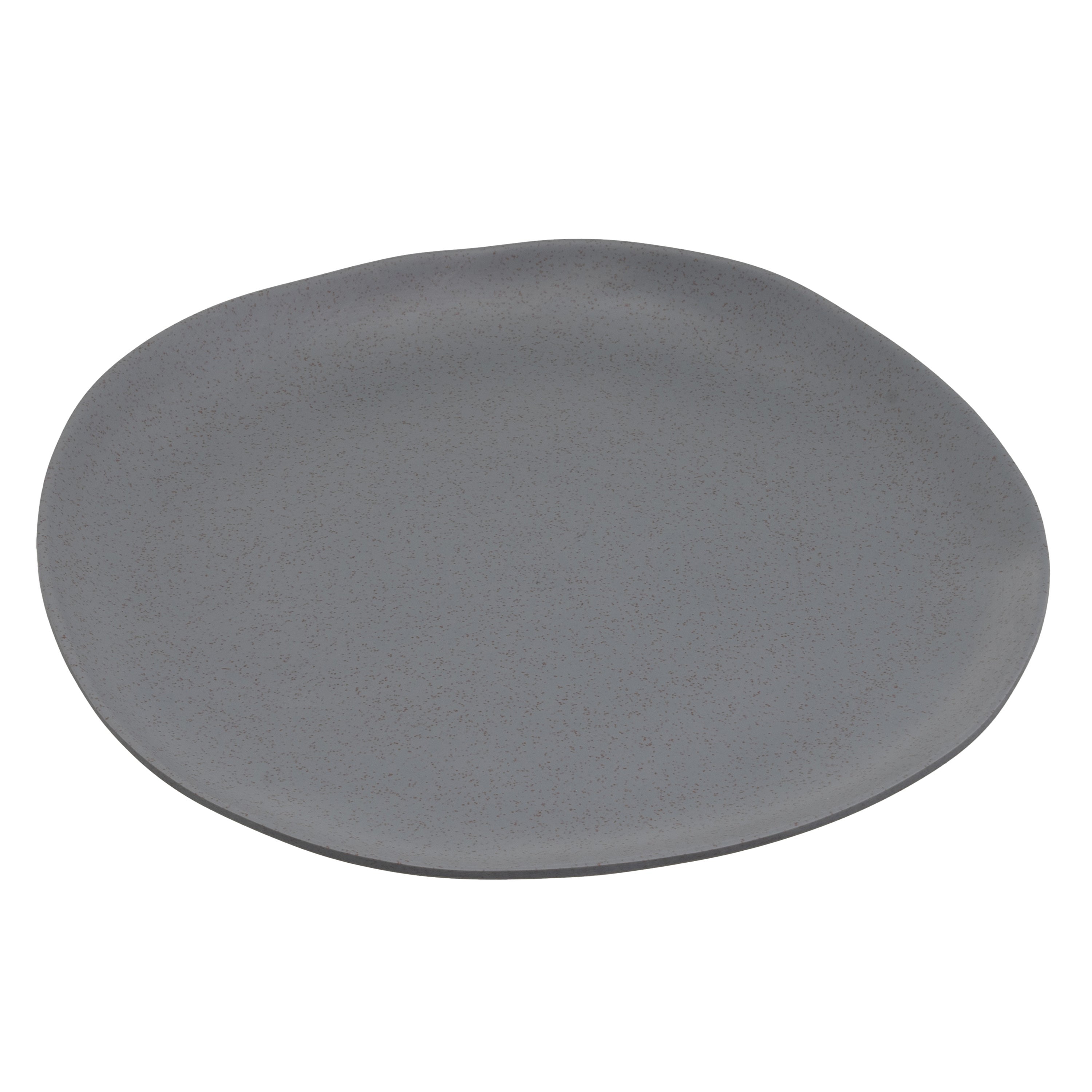 Juego de 12 platos llanos de melamina gris de 28 cm