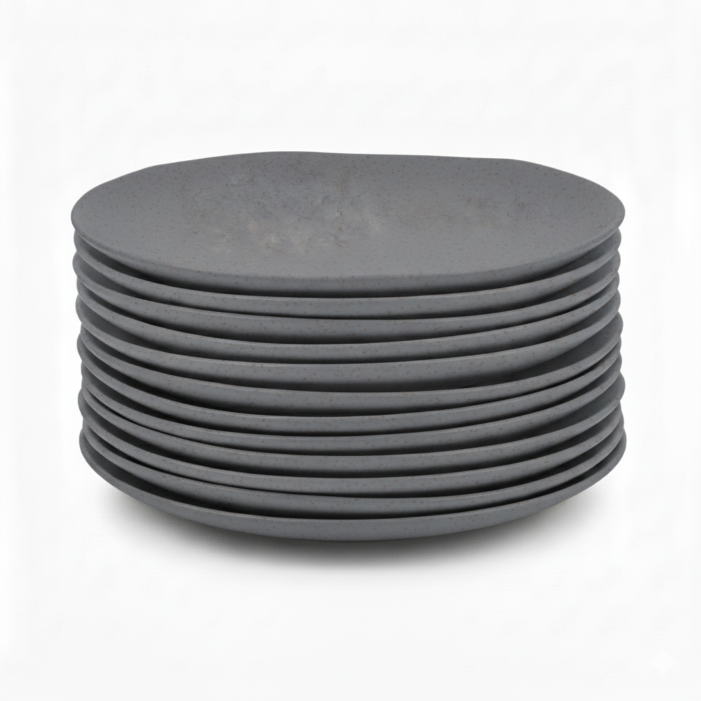 Juego de 12 platos llanos de melamina gris de 28 cm