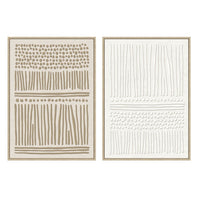 Set 2 cuadros abstractos decorativos beige con marco de 70x50 cm