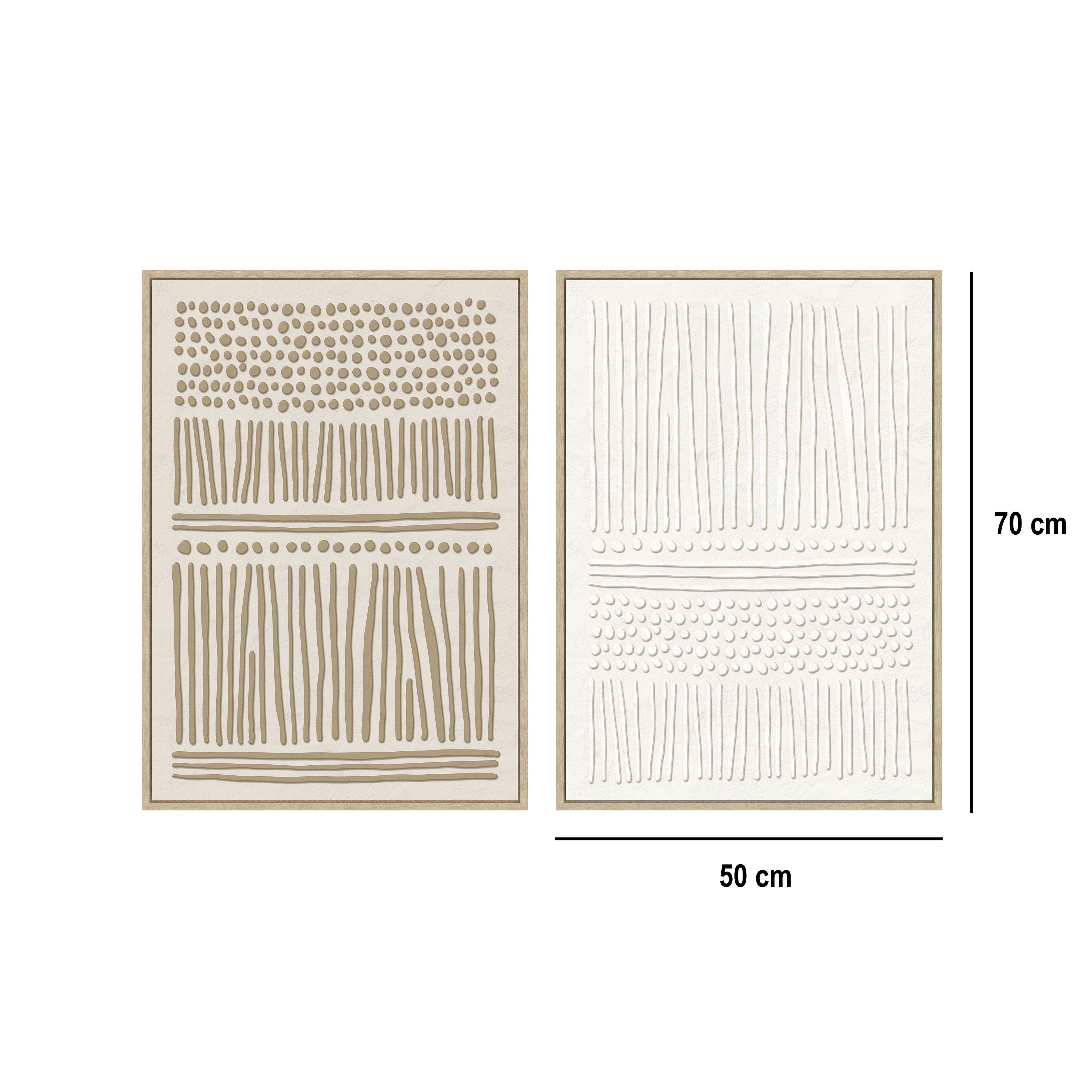 Set 2 cuadros abstractos decorativos beige con marco de 70x50 cm