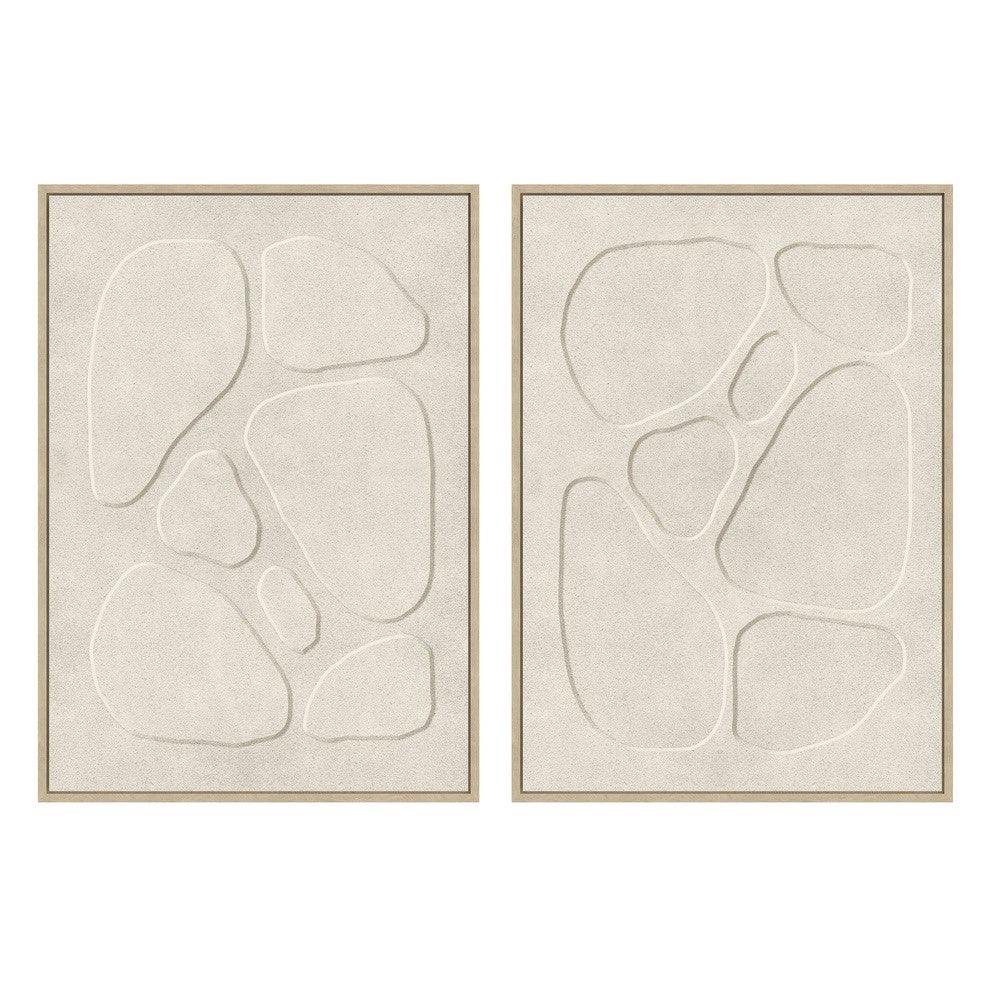 Set 2 cuadros abstractos decorativos beige con marco de 70x50 cm