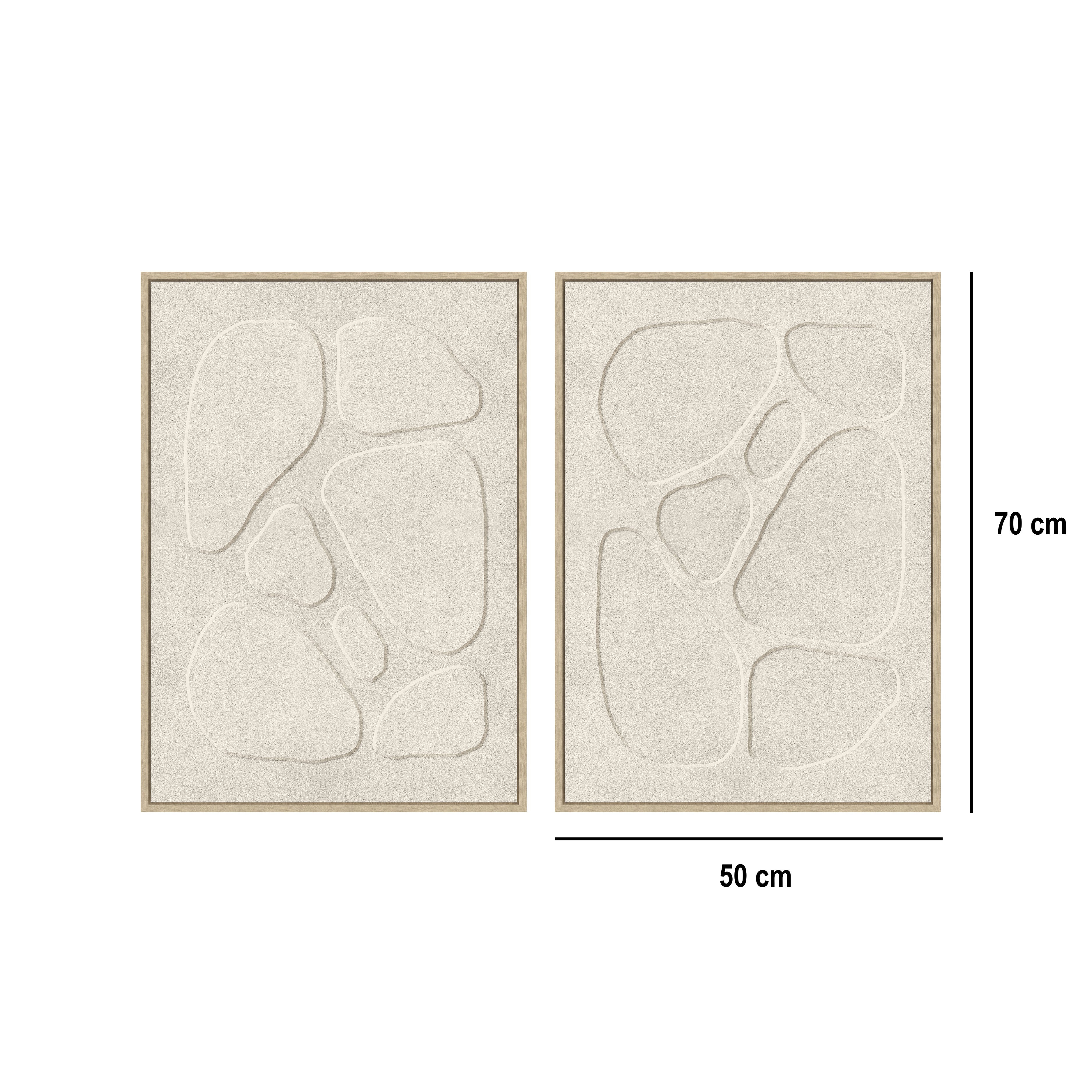 Conjunto de 2 quadros decorativos abstratos bege com moldura de 70x50 cm