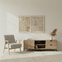 Set 2 cuadros abstractos decorativos beige con marco de 70x50 cm