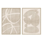 Set 2 cuadros abstractos decorativos beige con marco de 70x50 cm