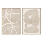 Conjunto de 2 quadros abstratos decorativos bege com moldura de 70x50 cm