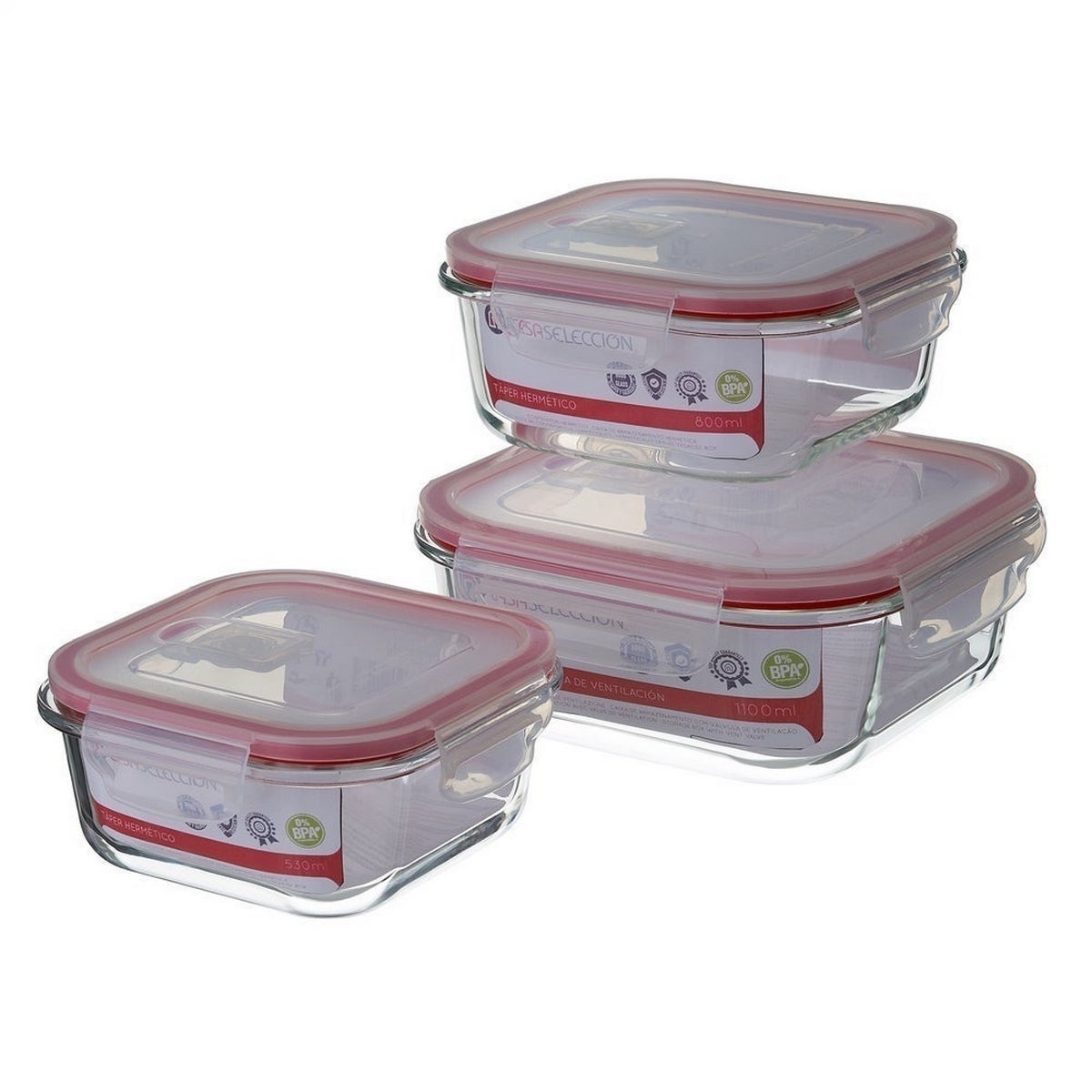 Set 12 tapers rectangulares de cristal borosilicato de 800 ml