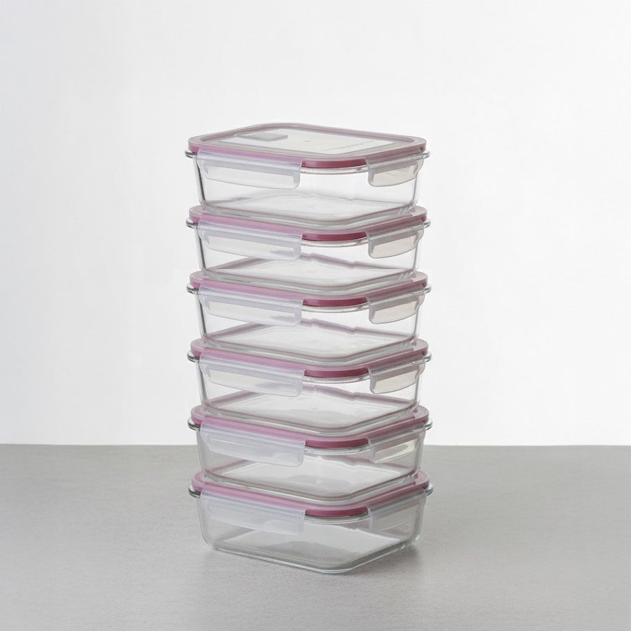 Set de 4 Táper de Vidrio con Válvula de 1040 ml (21x15x7 cm)