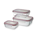 Set de 4 Táper de Vidrio con Válvula de 1040 ml (21x15x7 cm)