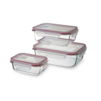 Set de 4 Táper de Vidrio con Válvula de 1040 ml (21x15x7 cm)