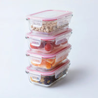 Set de 4 Táper de Vidrio con Válvula de 1040 ml (21x15x7 cm)