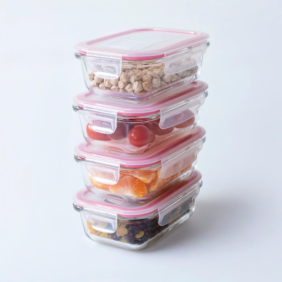 Set de 4 Táper de Vidrio con Válvula de 1040 ml (21x15x7 cm)