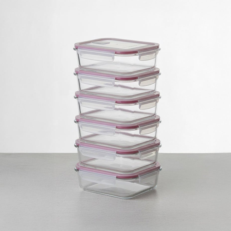Set 4 tapers rectangulares de cristal transparente de 1500 ml. 22x16x6 cm