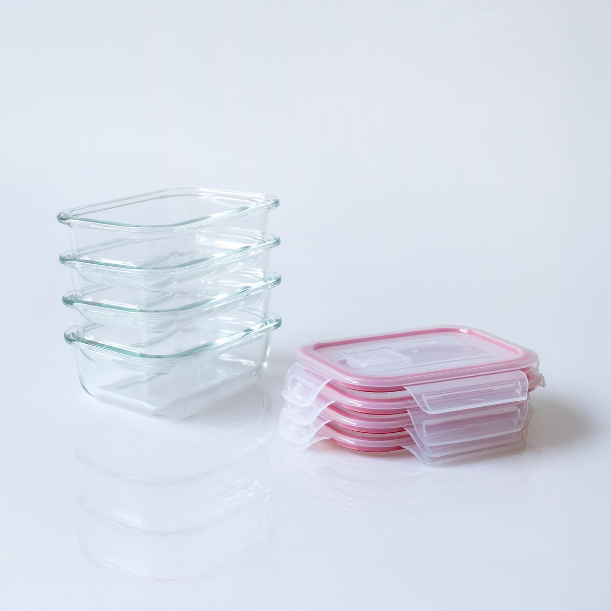 Set 4 tapers rectangulares de cristal transparente de 1500 ml. 22x16x6 cm