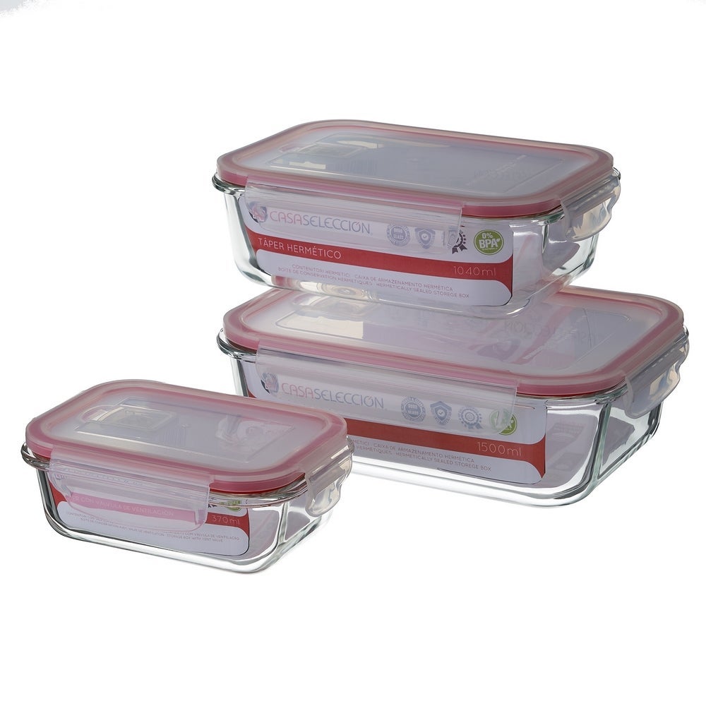 Set 4 tapers rectangulares de cristal transparente de 1500 ml. 22x16x6 cm
