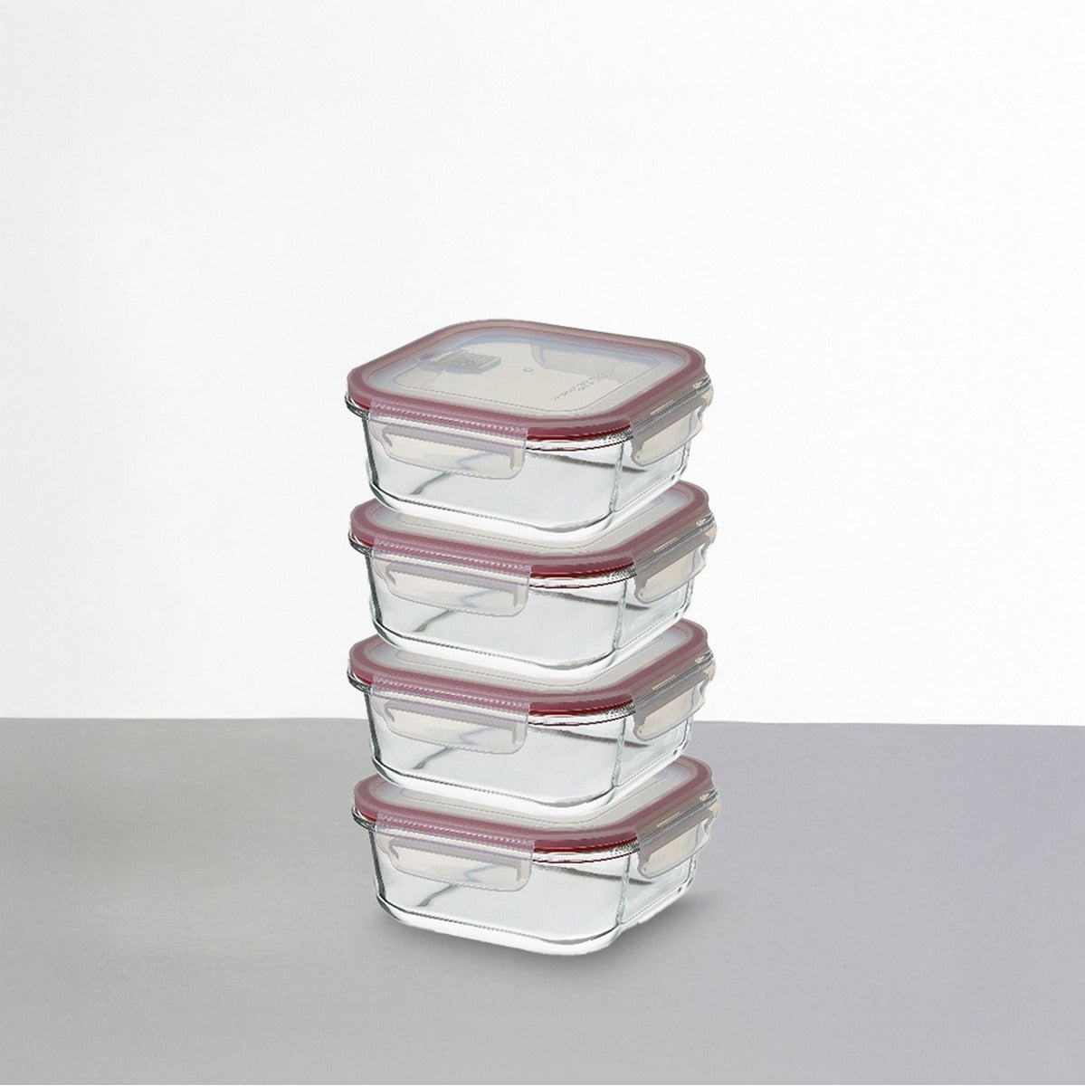 Set de 4 Táper de Vidrio con Válvula de 530 ml (14x14x6,5 cm)