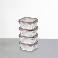 Set de 4 Táper de Vidrio con Válvula de 530 ml (14x14x6,5 cm)