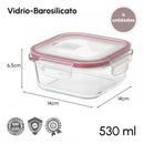 Set de 4 Táper de Vidrio con Válvula de 530 ml (14x14x6,5 cm)