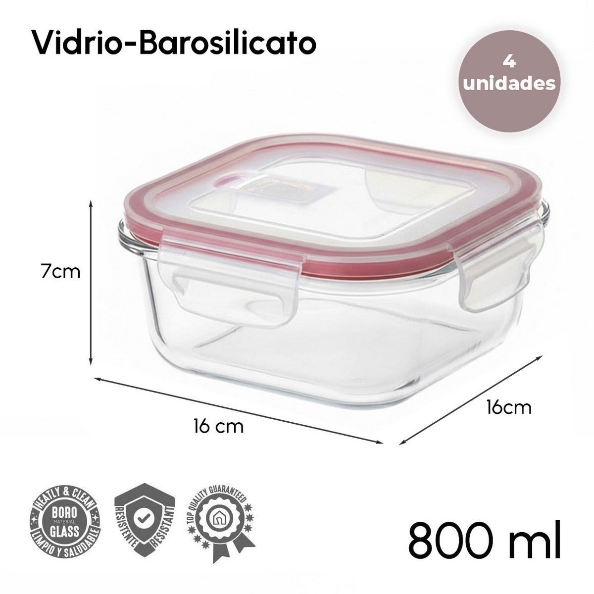 Set 4 tapers cuadrados de cristal transparente de 800 ml. 15x15x6 cm