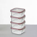 Set de 4 Táper de Vidrio con Válvula de 1100 ml (19x19x7,5 cm)