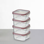 Set 4 tapers rectangulares de cristal transparente de 1100 ml. 19x19x7,5 cm